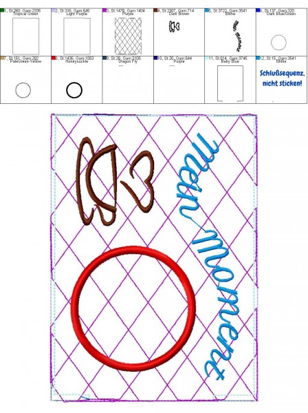 Stickdatei Mug Rugs mit Wendeöffnung 13x18 cm Rahmen ITH