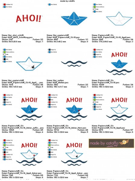 Embroidery design Hamburger Allerlei- Papierschiff 5.1" x 7"