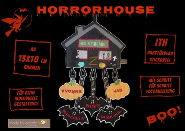 Stickdatei "Horrorhouse" Haustürschild ITH 13x18cm