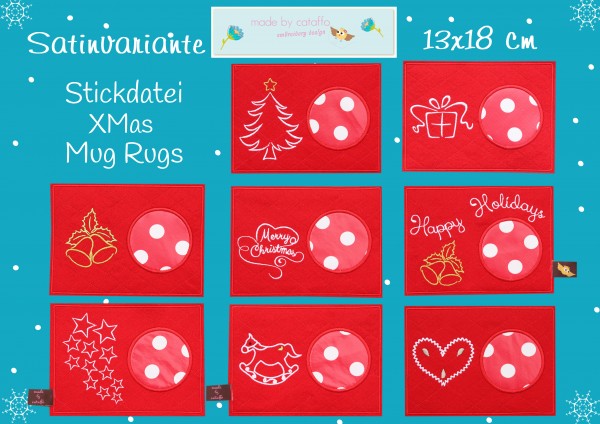 Embroidery file "Xmas Mug Rugs" ITH 5.1 x 7" with satin border