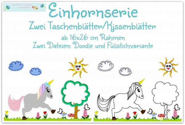 Einhornserie Stickdatei Taschenblatt 16x26 cm