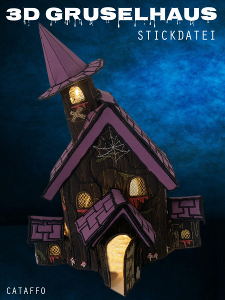 Stickdatei 3D-Gruselhaus - Bauset für Rahmen ab 16x26 cm