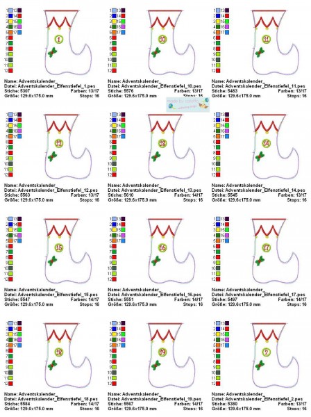 Embroidery design Elf Stocking Advent Calendar ITH