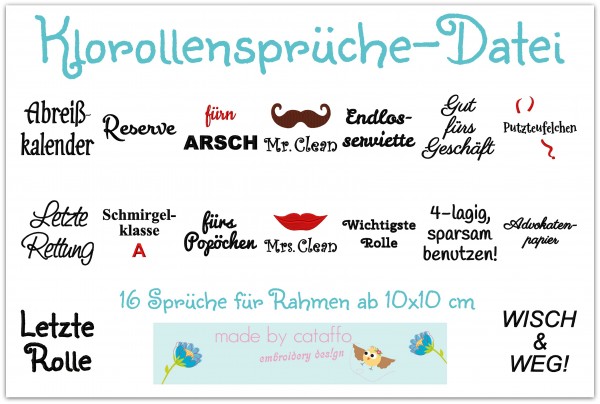 Klorollensprüche - Stickdatei 10x10 cm