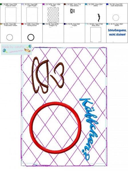 Stickdatei Mug Rugs mit Wendeöffnung 13x18 cm Rahmen ITH