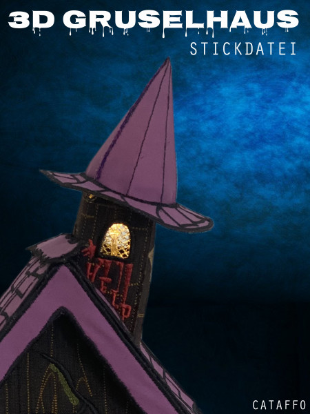 Stickdatei 3D-Gruselhaus - Bauset für Rahmen ab 16x26 cm