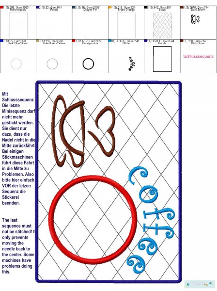 Stickdatei Mug Rugs mit Satinrand (Filzvariante) 16x26 cm