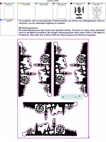 Stickdatei Schlüsselanhänger Skyline Hamburg