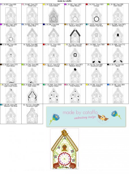 Cuckoo Clock Embroidery design Kuckucksuhr for Rahmen ab 7" x 10.2"