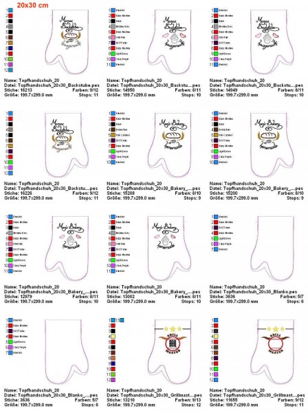 Stickdatei Topfhandschuhe ITH für große Rahmen