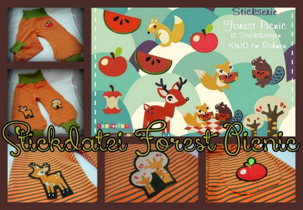 Forest Picnic Stickdatei Motive 13x18 cm