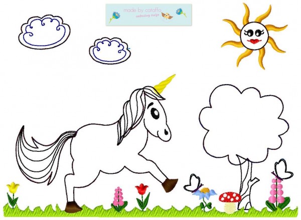 Einhornserie Stickdatei Taschenblatt 16x26 cm