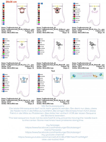 Stickdatei Topfhandschuhe ITH für große Rahmen