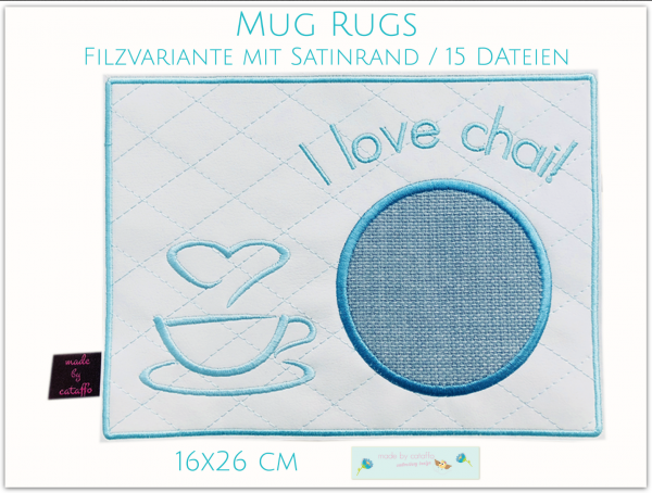 Stickdatei Mug Rugs mit Satinrand (Filzvariante) 16x26 cm