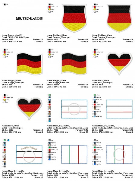 Stickdatei für Flaggen Mug Rugs - für 13x18 cm