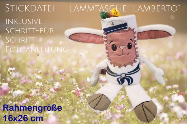 Stickdatei ITH Lammtasche "Lamberto" für Rahmen ab 16x26 cm