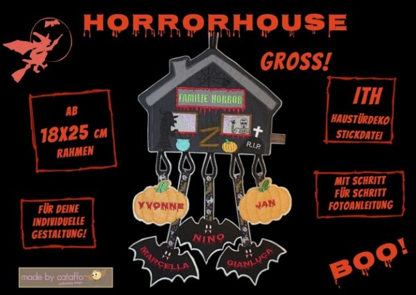 Stickdatei "Horrorhouse" Haustürschild ITH 18x30cm