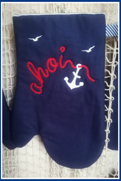 Embroidery design maritime Kitchen gloves ITH for 6.2x10.2" hoops and bigger *Ahoi with Anchor*
