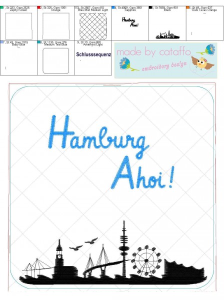 mbroidery design maritime pot mats gloves ITH for 7.8.2x7.8" hoops and bigger "Skyline Hamburg"