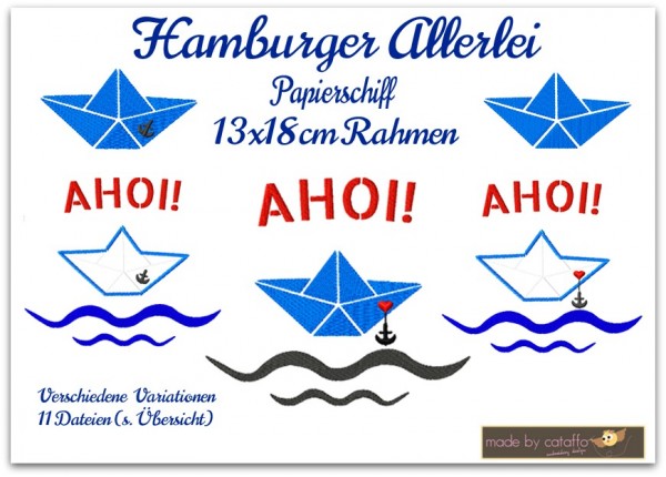 Embroidery design Hamburger Allerlei- Papierschiff 5.1" x 7"
