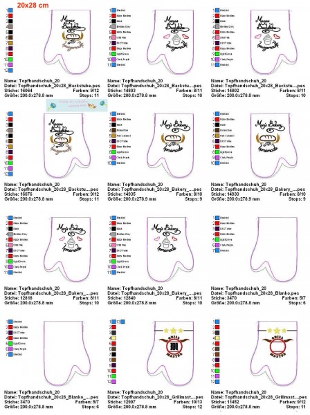 Stickdatei Topfhandschuhe ITH für große Rahmen