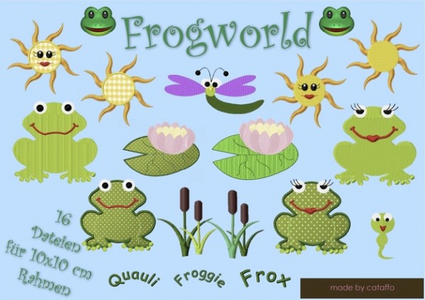 Stickdatei Frogworld - für 10x10cm - Froschdatei