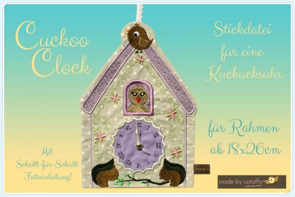 Cuckoo Clock Embroidery design Kuckucksuhr for Rahmen ab 7" x 10.2"