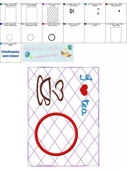 Stickdatei Mug Rugs mit Wendeöffnung 13x18 cm Rahmen ITH