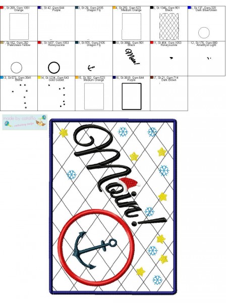 Stickdatei "Moin"-Mug Rugs 16x26 cm mit Satinrand