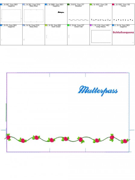 Stickdatei Mutterpässe Stoff ITH 18x30 cm