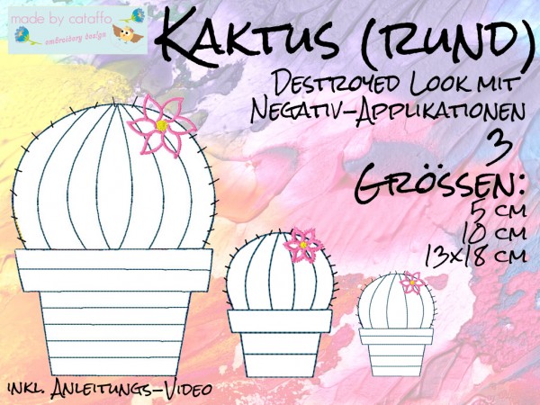 Embroidery file negative application "cactus round" from 4 x 4"