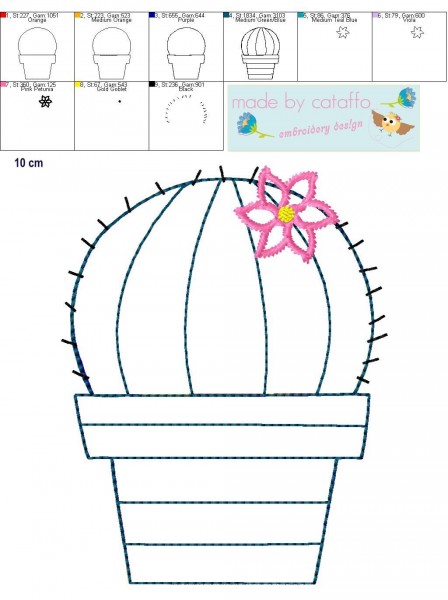 Embroidery file negative application "cactus round" from 4 x 4"