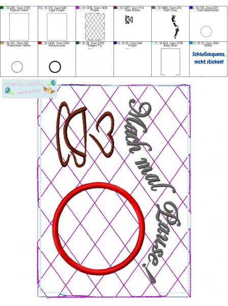 Stickdatei Mug Rugs mit Wendeöffnung 13x18 cm Rahmen ITH