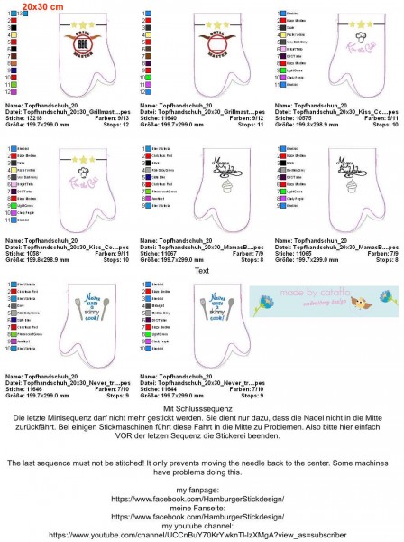 Stickdatei Topfhandschuhe ITH für große Rahmen
