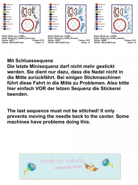 Stickdatei Mug Rugs mit Satinrand (Filzvariante) 16x26 cm