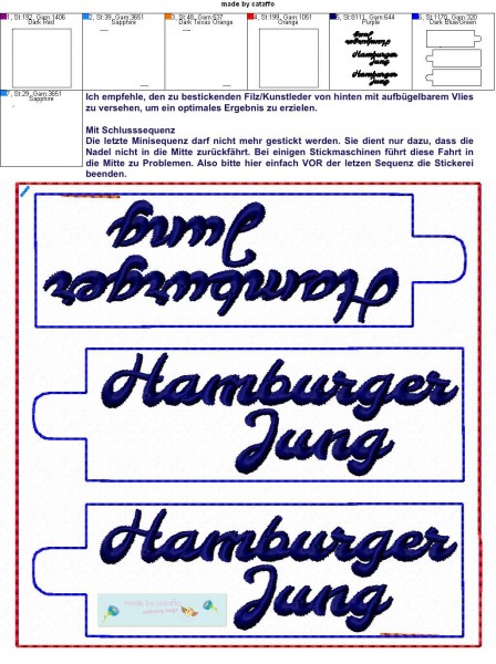 Stickdatei Schlüsselanhänger Hamburger Deern + Hamburger Jung