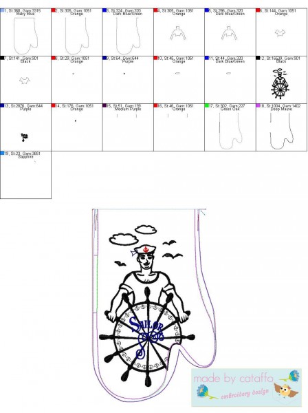 Embroidery design maritime Kitchen gloves ITH for 6.2x10.2" hoops and bigger *Sailor*