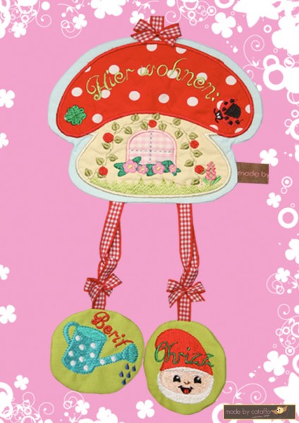 Stickdatei "Pilzhaus" Haustürschild ITH 13X18cm