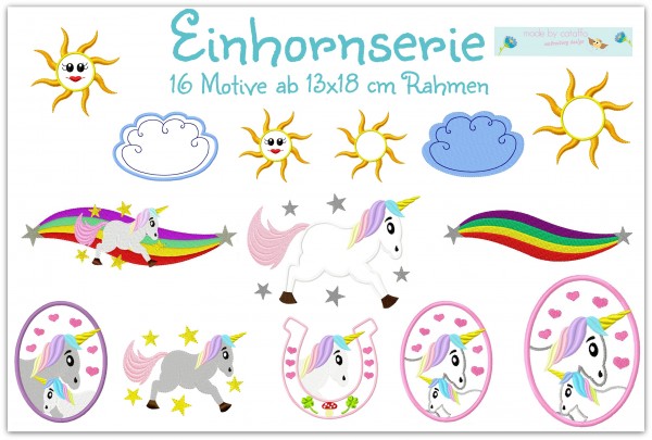 Einhornserie Stickdatei Motive 13x18 cm und 10x10 cm