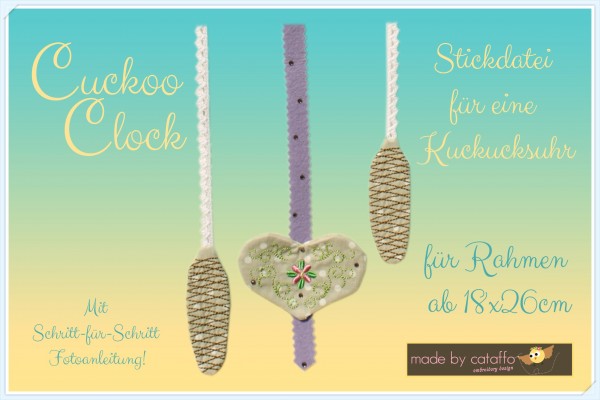 Cuckoo Clock Embroidery design Kuckucksuhr for Rahmen ab 7" x 10.2"