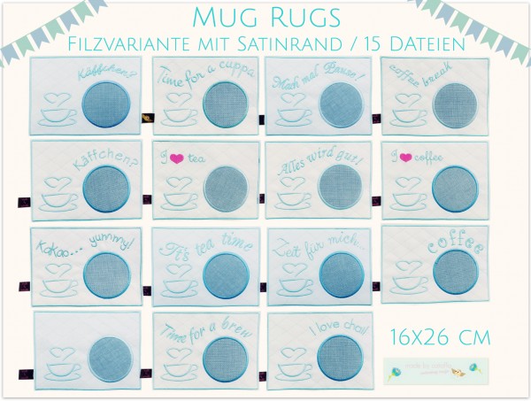 Stickdatei Mug Rugs mit Satinrand (Filzvariante) 16x26 cm