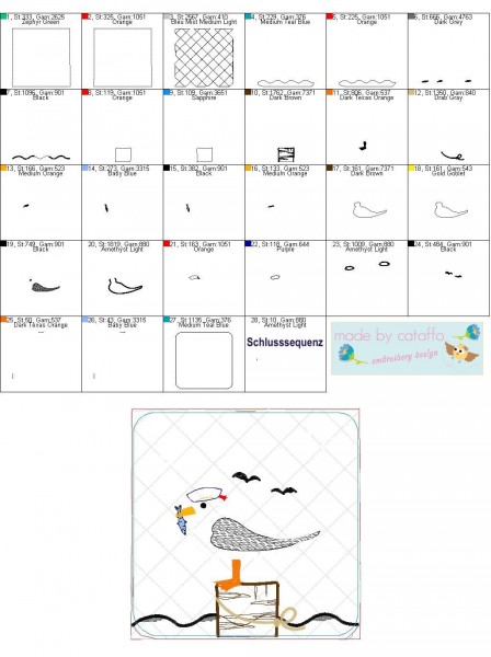 mbroidery design maritime pot mats ITH for 7.8.2x7.8" hoops and bigger "Seagull"