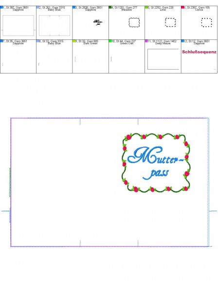 Stickdatei Mutterpässe Stoff ITH 18x30 cm