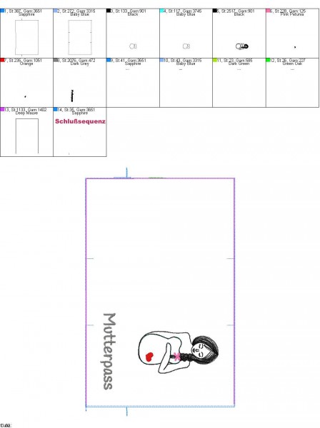 Stickdatei Mutterpässe Stoff ITH 18x30 cm