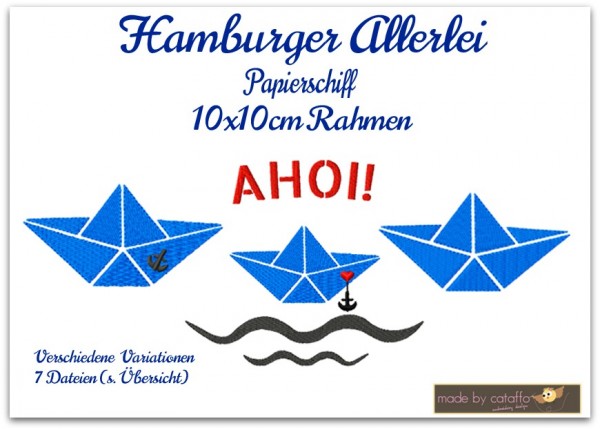 Stickdatei Hamburger Allerlei- Papierschiff 10x10cm
