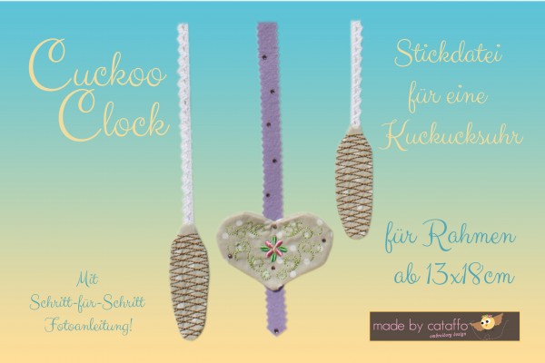 Cuckoo Clock Embroidery design Kuckucksuhr for Rahmen ab 7" x 10.2"