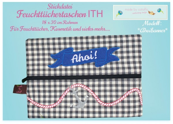 Stickdatei Feuchttücher *Ahoibanner mit Anker und Kordel* - 18x30 cm