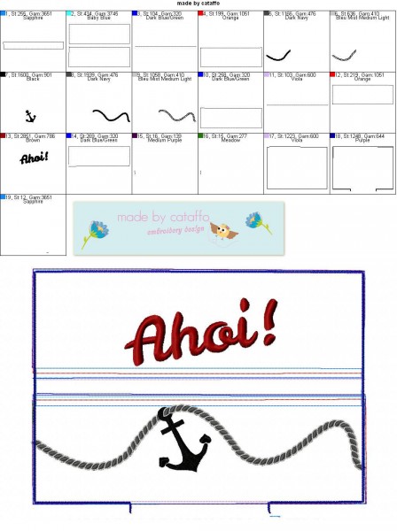 Stickdatei Feuchttücher *Ahoi mit Anker und Kordel* - 18x30 cm