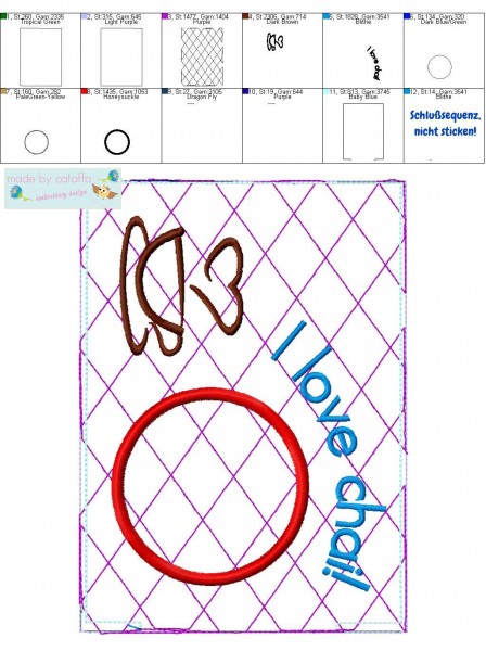 Stickdatei Mug Rugs mit Wendeöffnung 13x18 cm Rahmen ITH