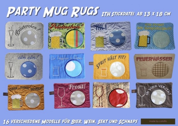 Stickdatei für Party Mug Rugs ITH - für 13x18 cm